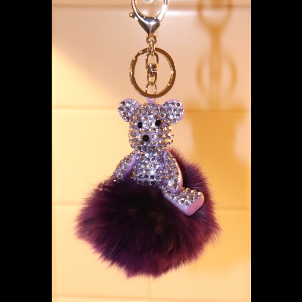 PINK, PURPLE, OR WHITE POM POM KEY CHAINS OR DECORATIVE BAG CLIPS ARE NWT